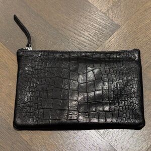 ECTU Black Crocodile-Embossed Leather Clutch/pouch